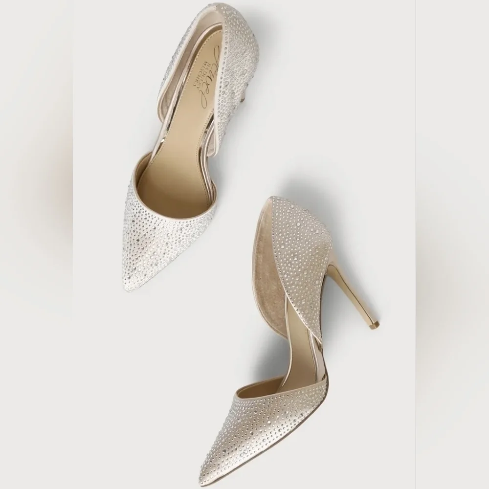 Jewel by Badgley Mischka Champagne Satin Rhinestone Stiletto D'Orsay Pump 8